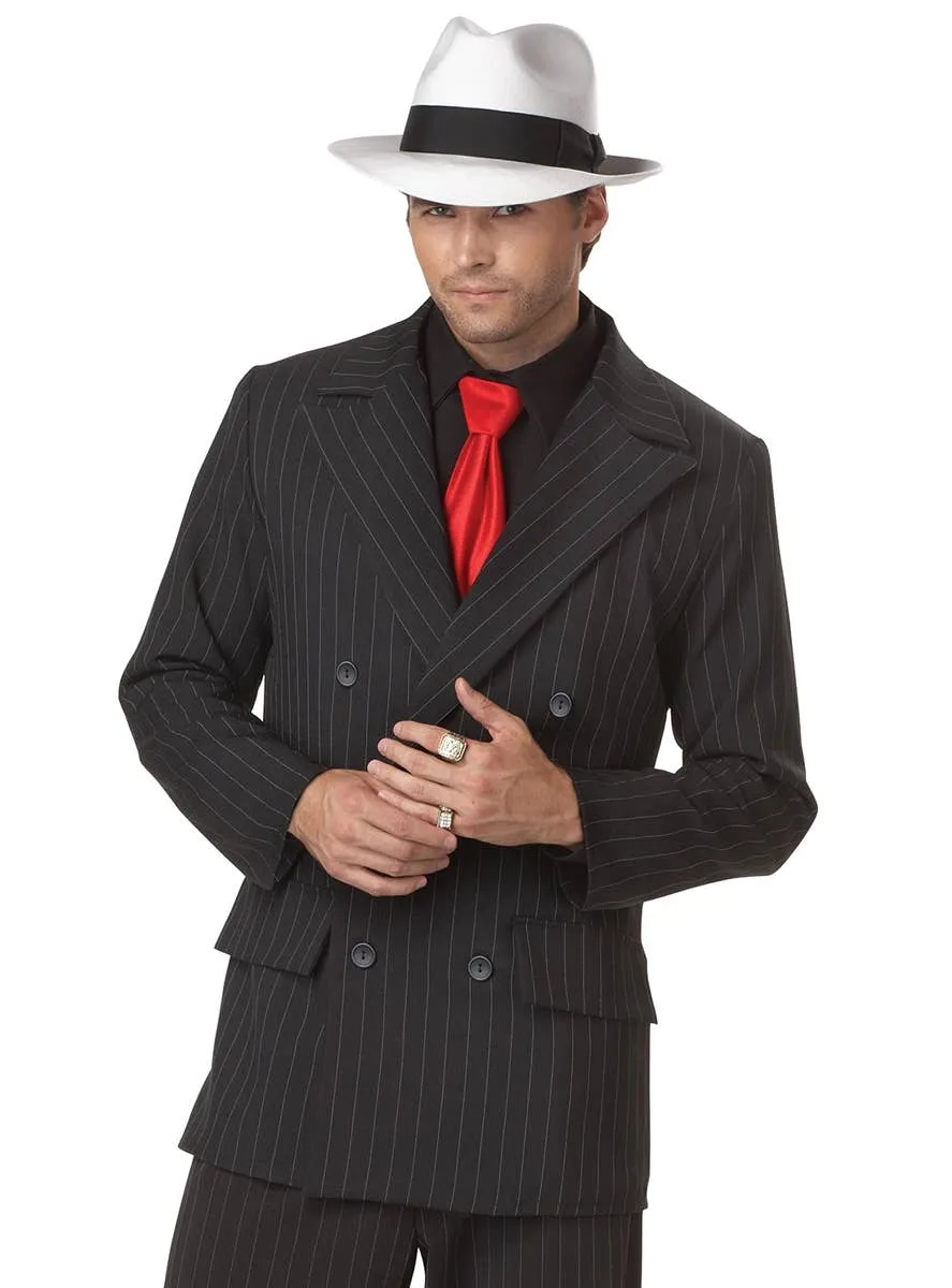 Mob Boss Mens Black Pinstripe 1920s Gangster Costume