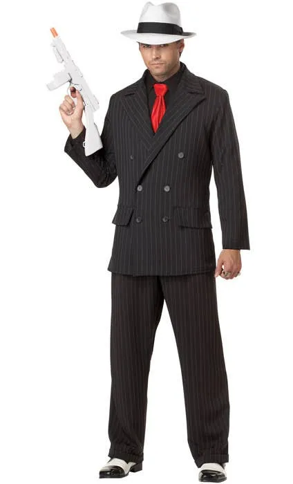 Mob Boss Mens Black Pinstripe 1920s Gangster Costume