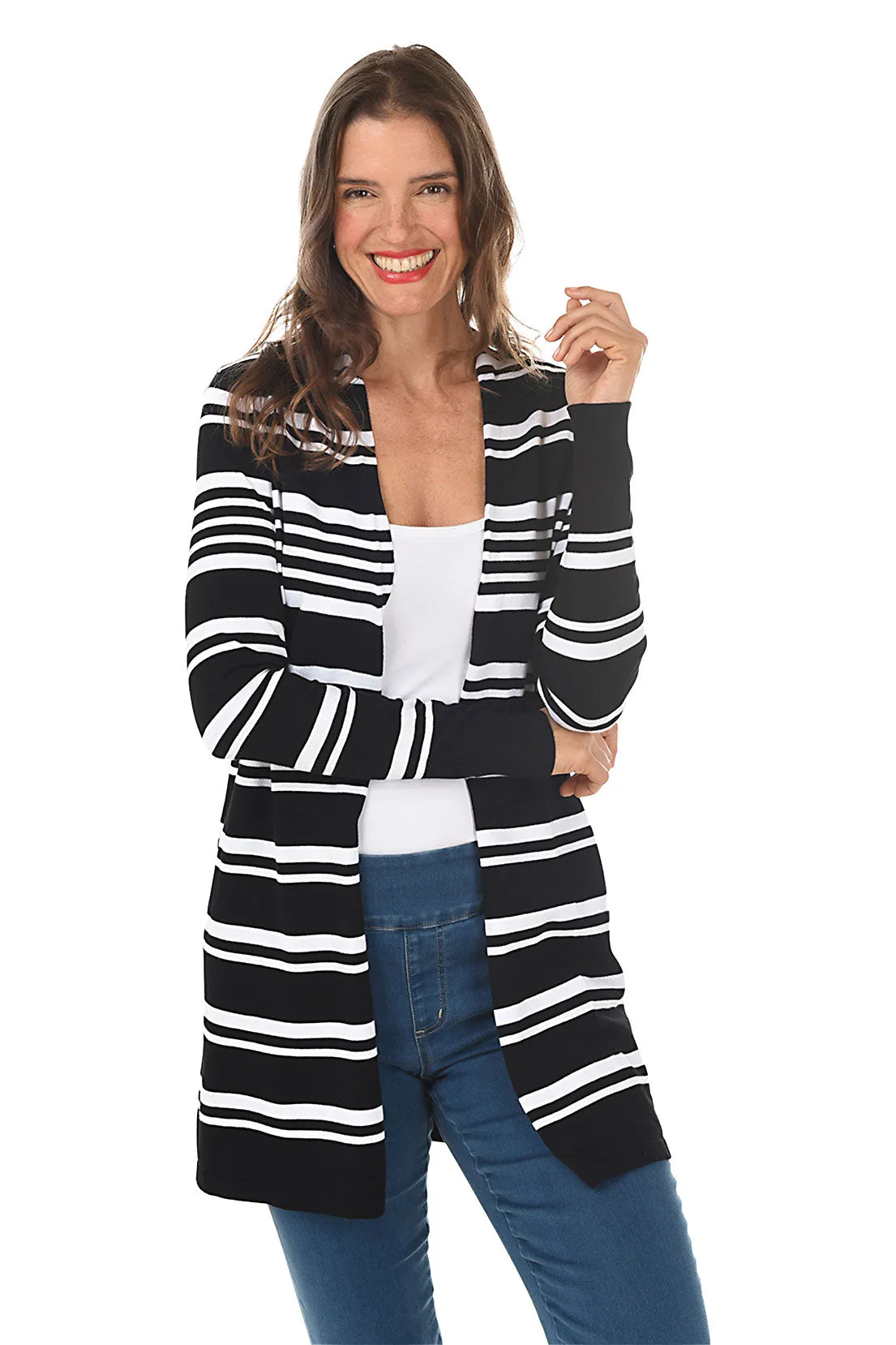 Monochromatic Striped Long Sleeve Cardigan