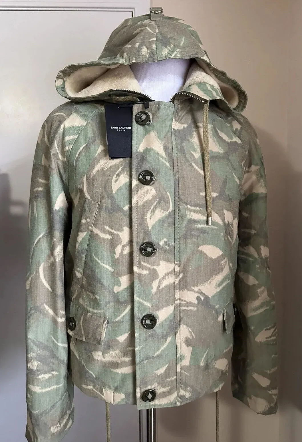 New $3390 Saint Laurent PARKA CAPUCHE CAMOUFLAGE MILI. Jacket Coat 38 US/48 Eu