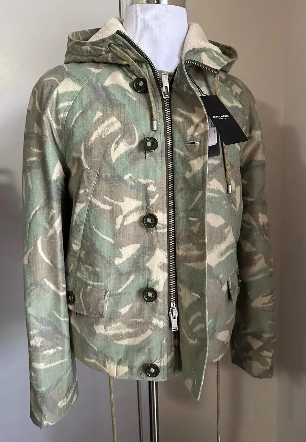 New $3390 Saint Laurent PARKA CAPUCHE CAMOUFLAGE MILI. Jacket Coat 38 US/48 Eu