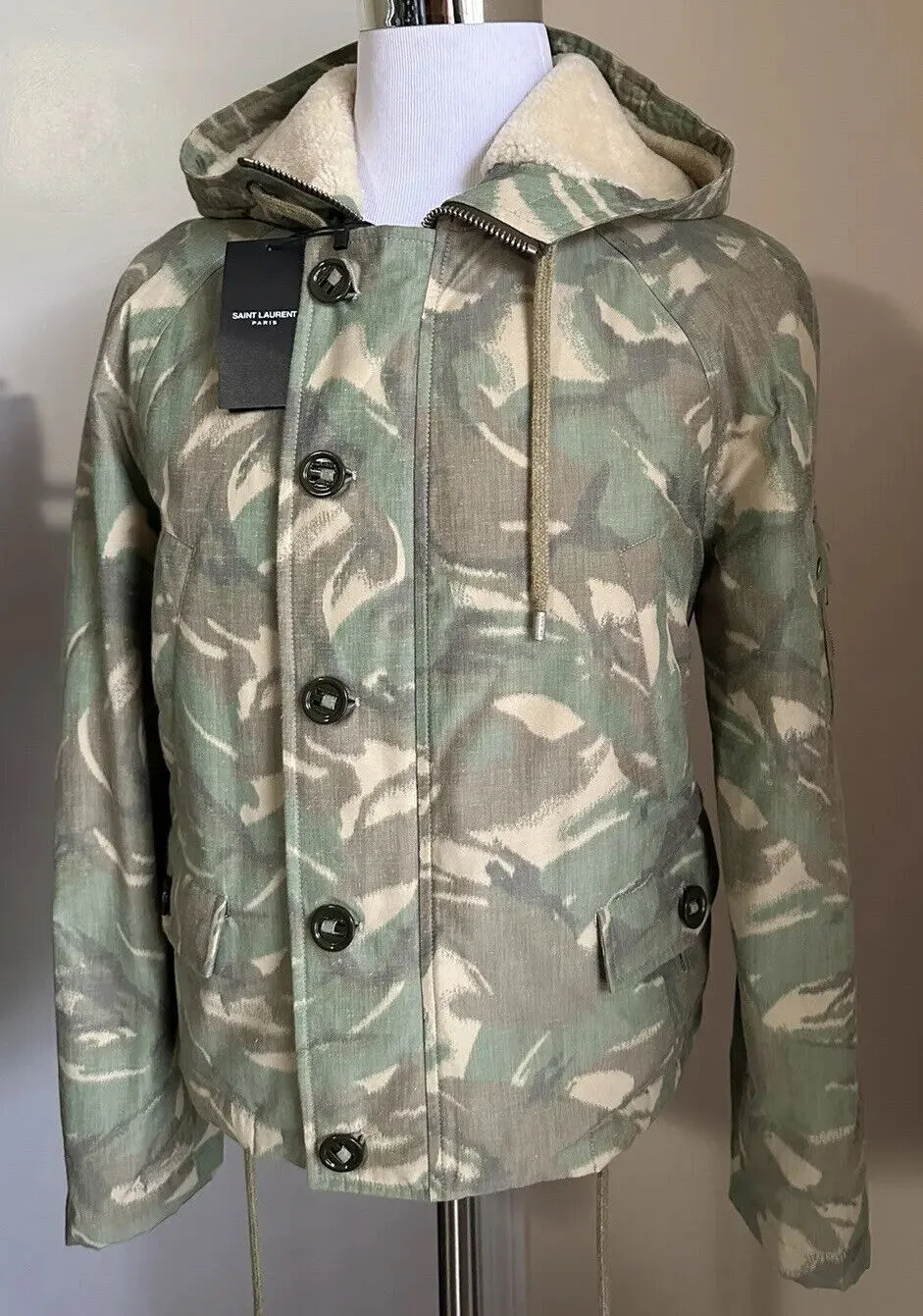 New $3390 Saint Laurent PARKA CAPUCHE CAMOUFLAGE MILI. Jacket Coat 38 US/48 Eu