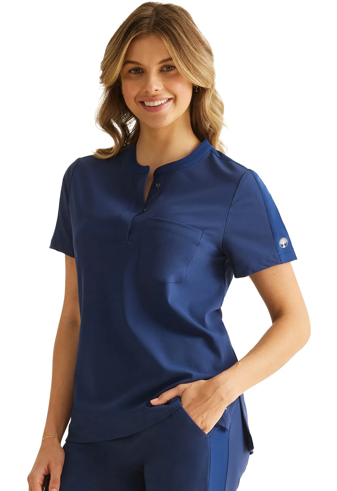 NEW! Healing Hands Limited Edition Kate Women's 1-Pocket STRETCH Texture Knit Henley Scrub Top