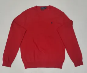 Nwt Polo Ralph Lauren Tudor Red w/Navy Horse V-Neck Cotton Sweater