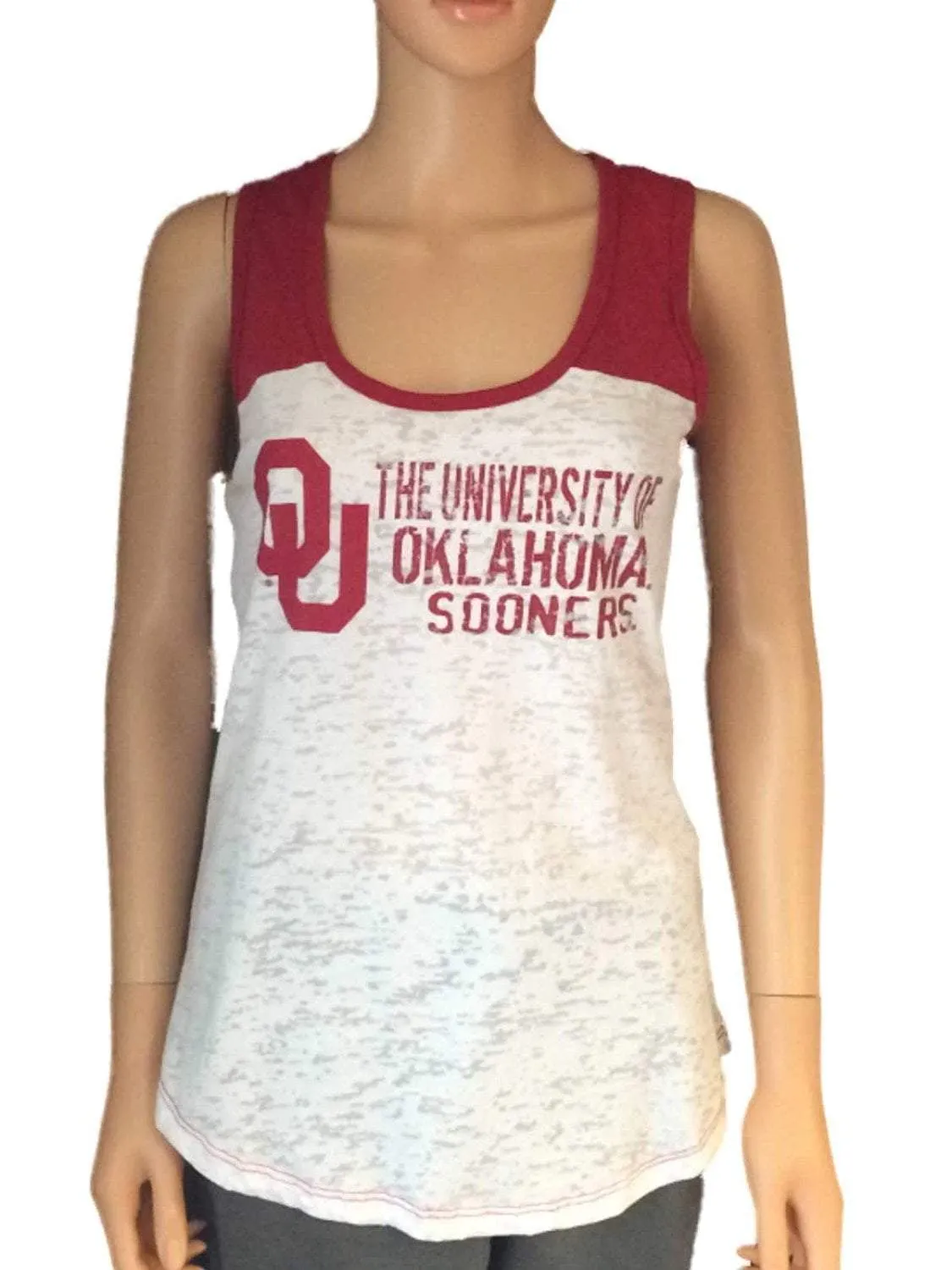 Oklahoma Sooners Blue 84 Women White Red Burn Out Tank Top Shirt