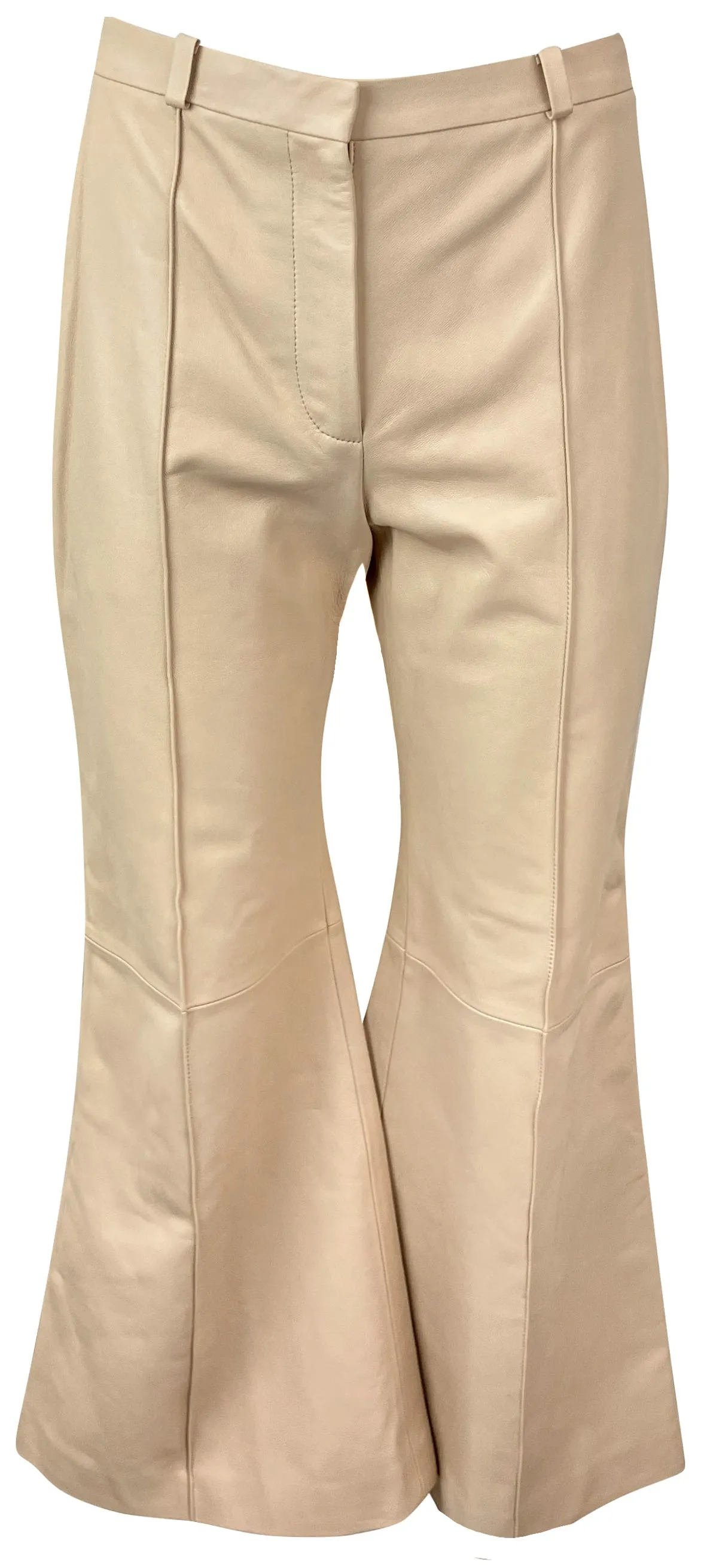 Oscar de la Renta Flared Leather Pants in Bone