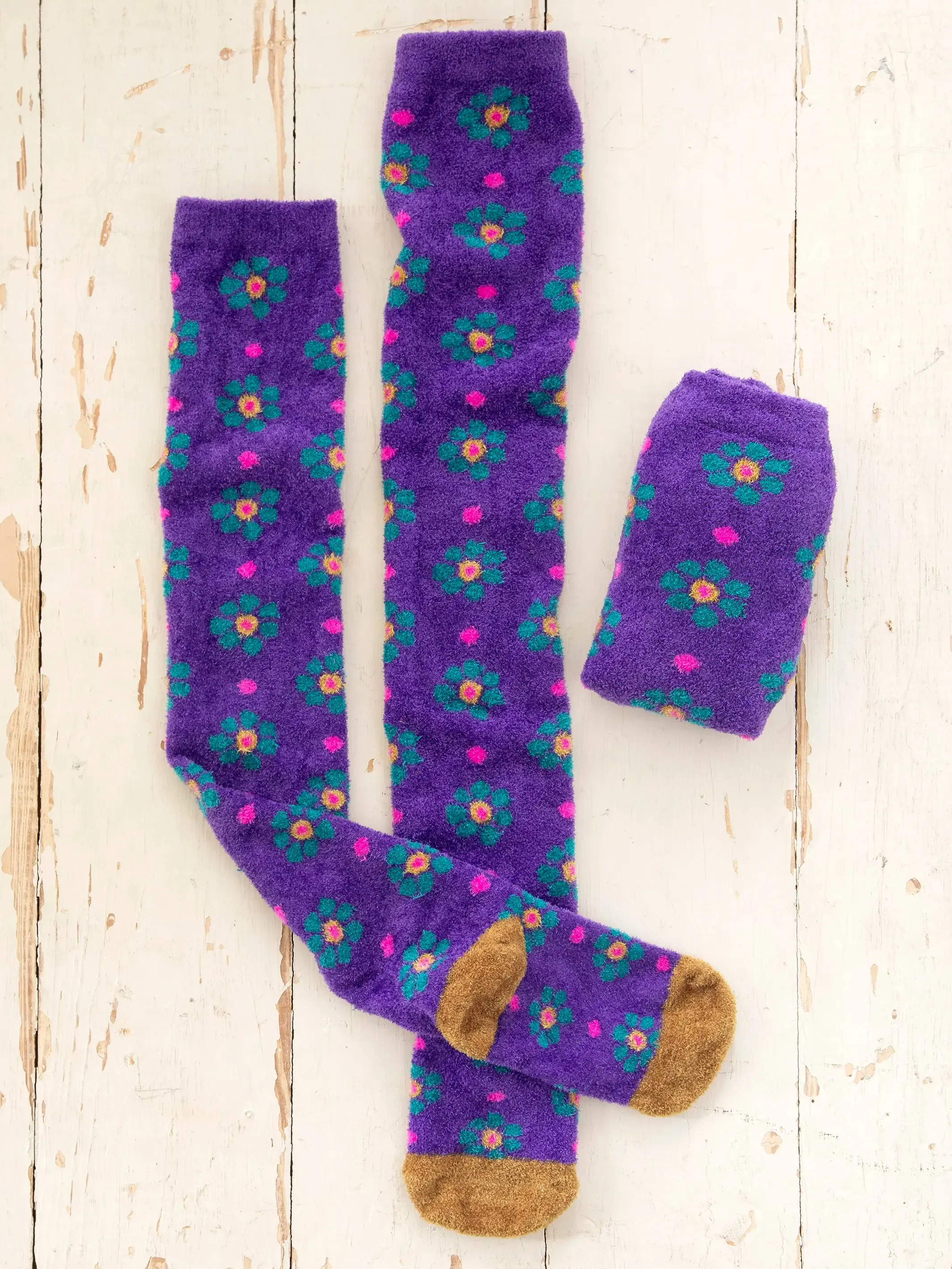 Over-the-Knee Cozy Socks - Indigo Floral