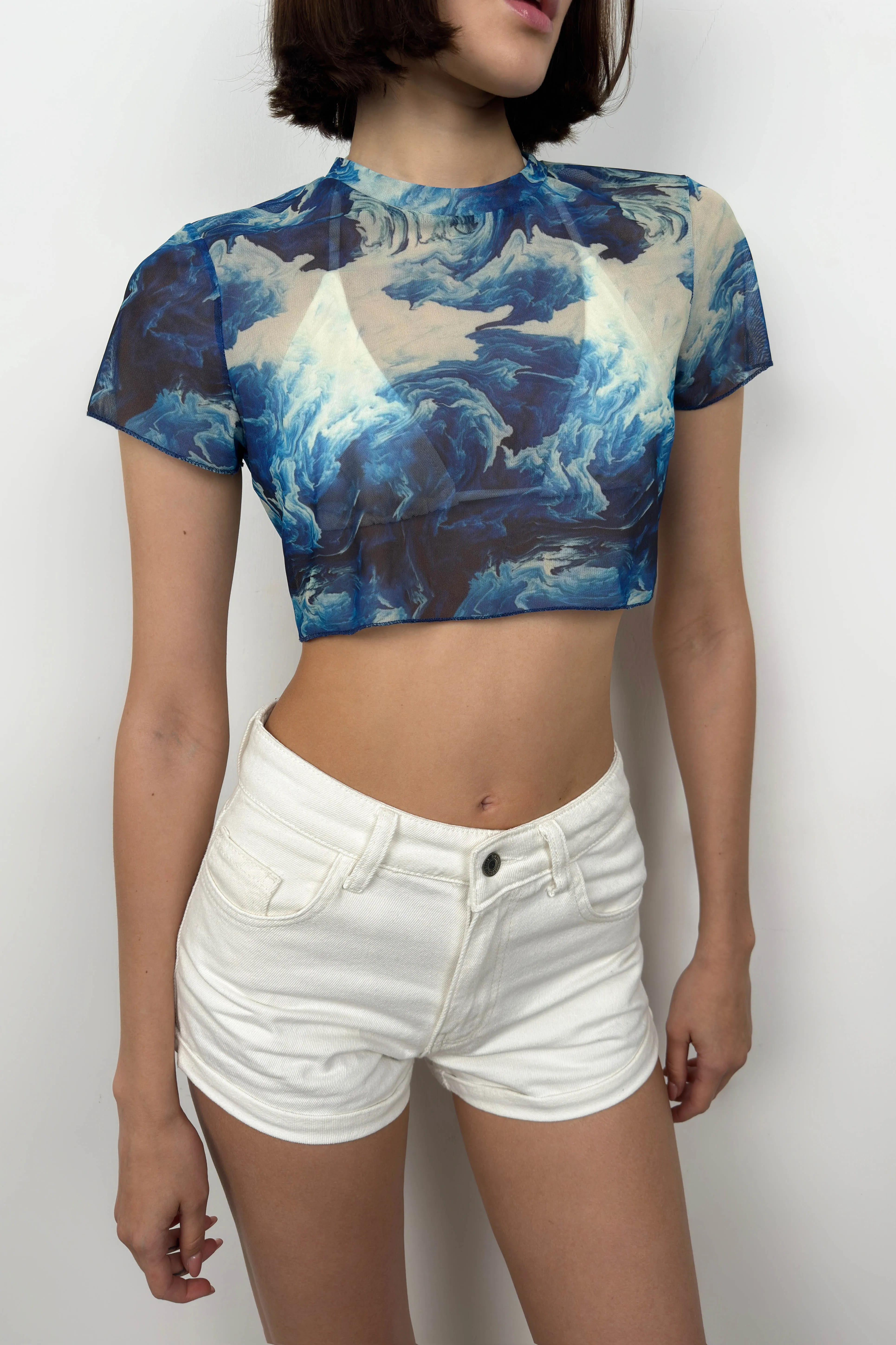 Patterned Transparent Cropped T-Shirt