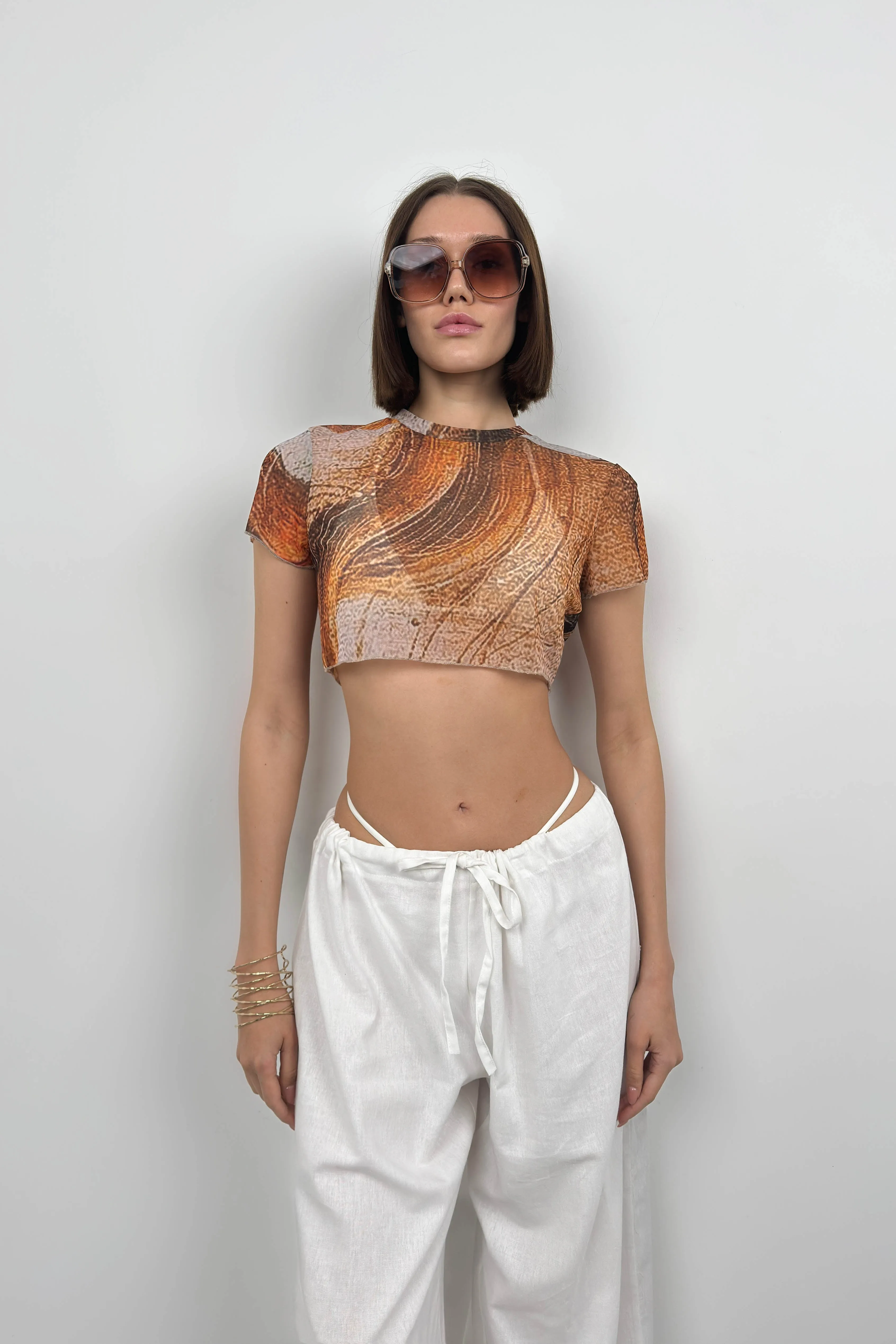 Patterned Transparent Cropped T-Shirt