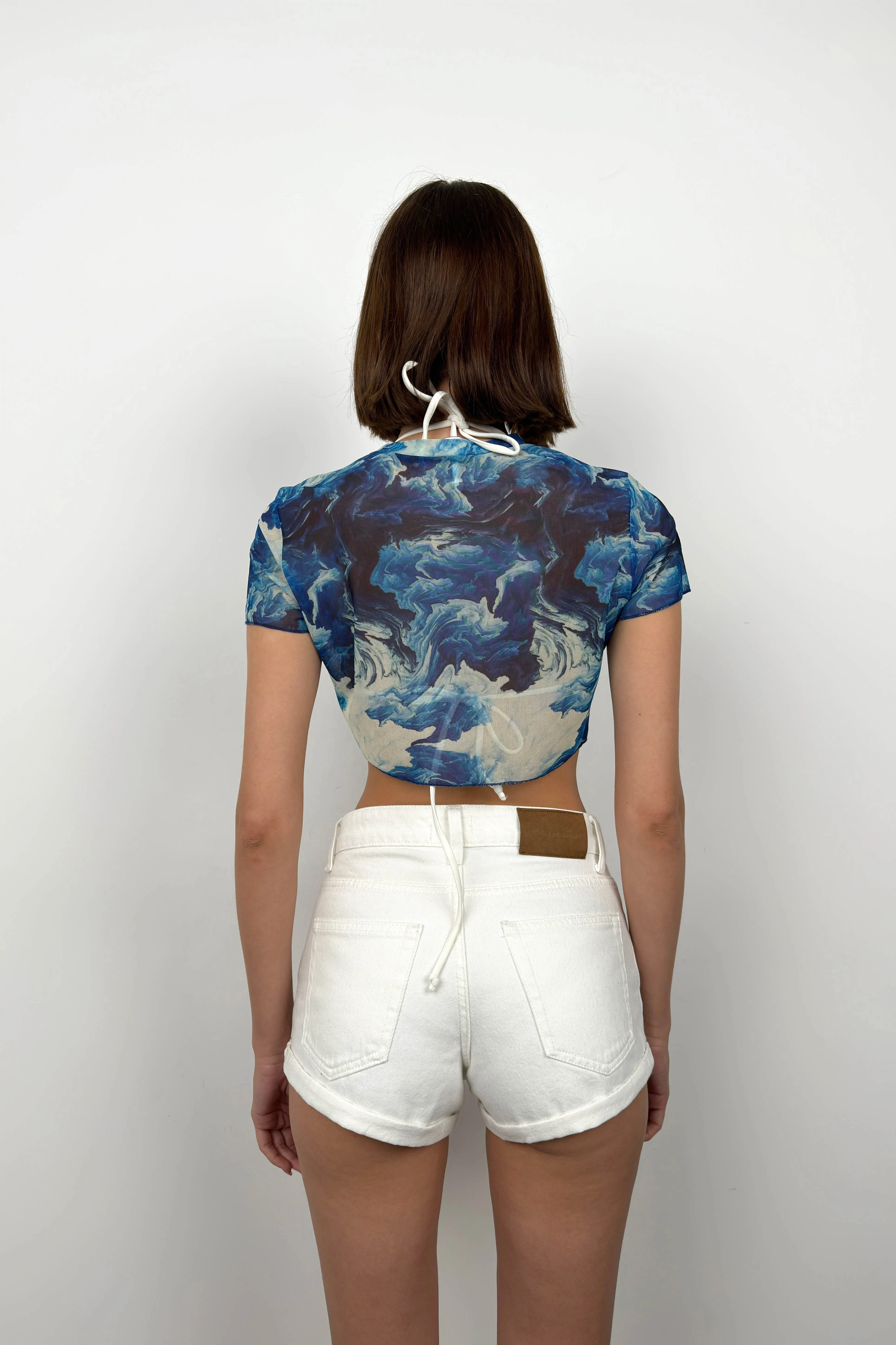 Patterned Transparent Cropped T-Shirt