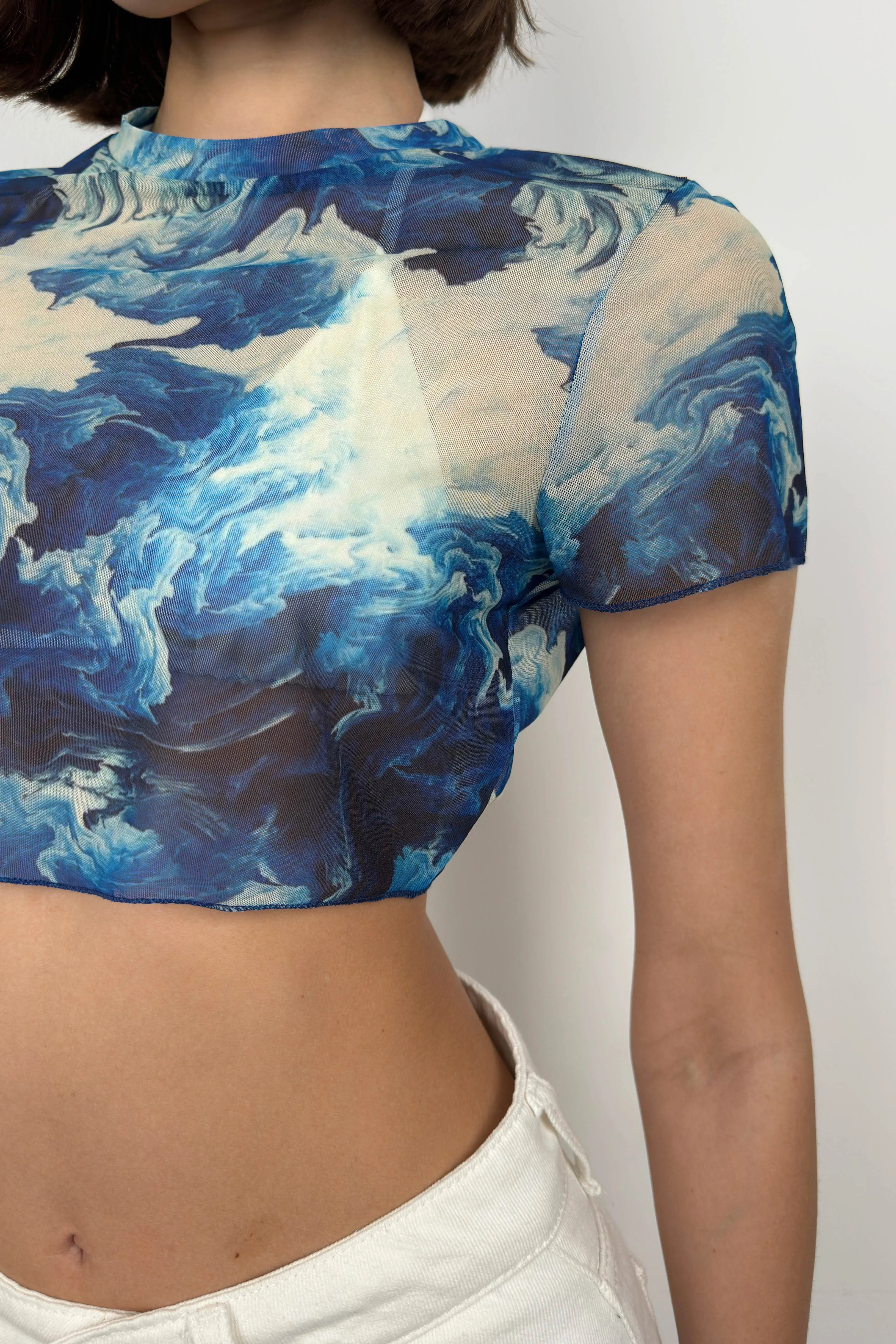 Patterned Transparent Cropped T-Shirt