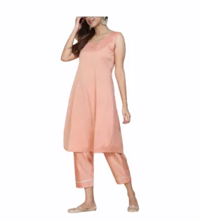 Peach Silk Kurta With Pants