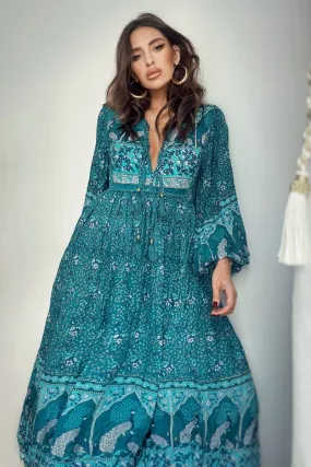 Peacock Primrose Dress in Ocean & Indigo