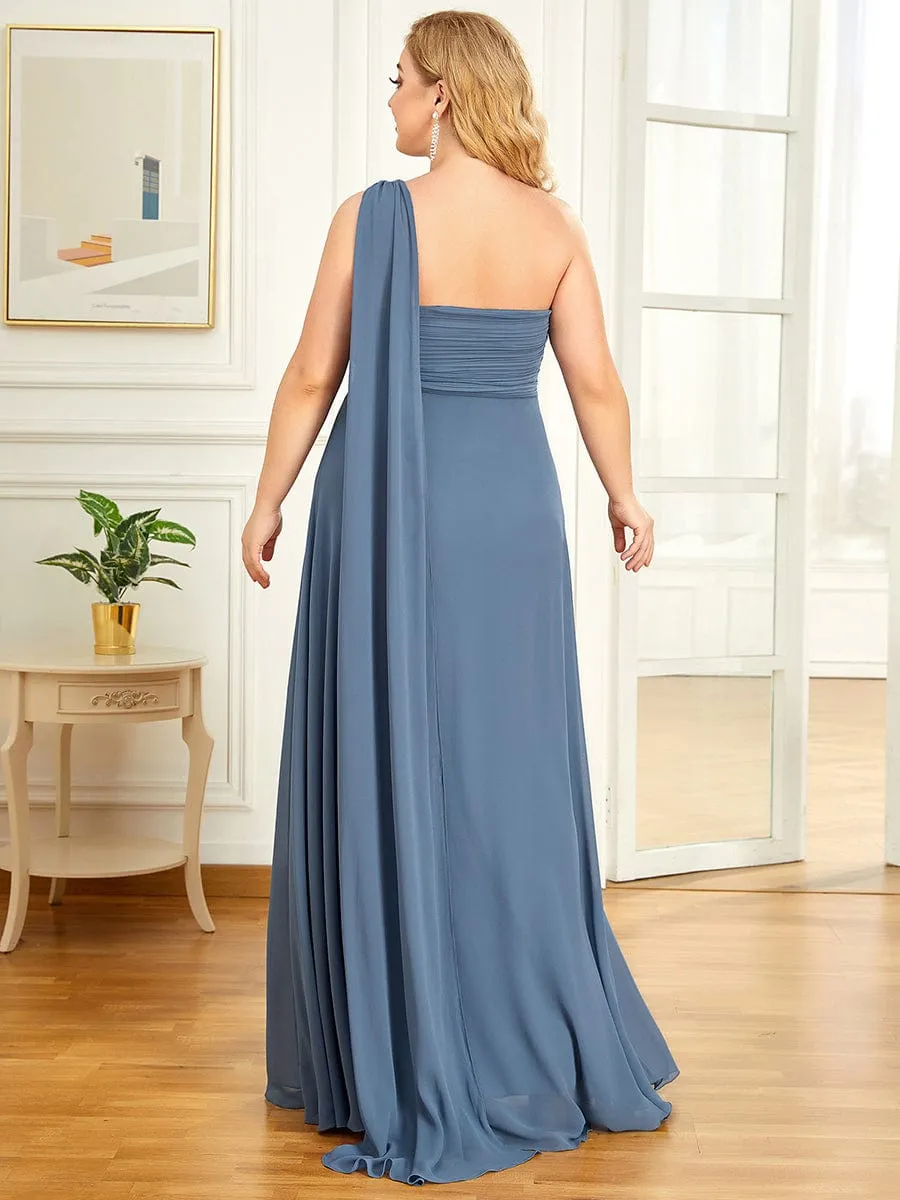 Pleated Chiffon One Shoulder Long Evening Dress