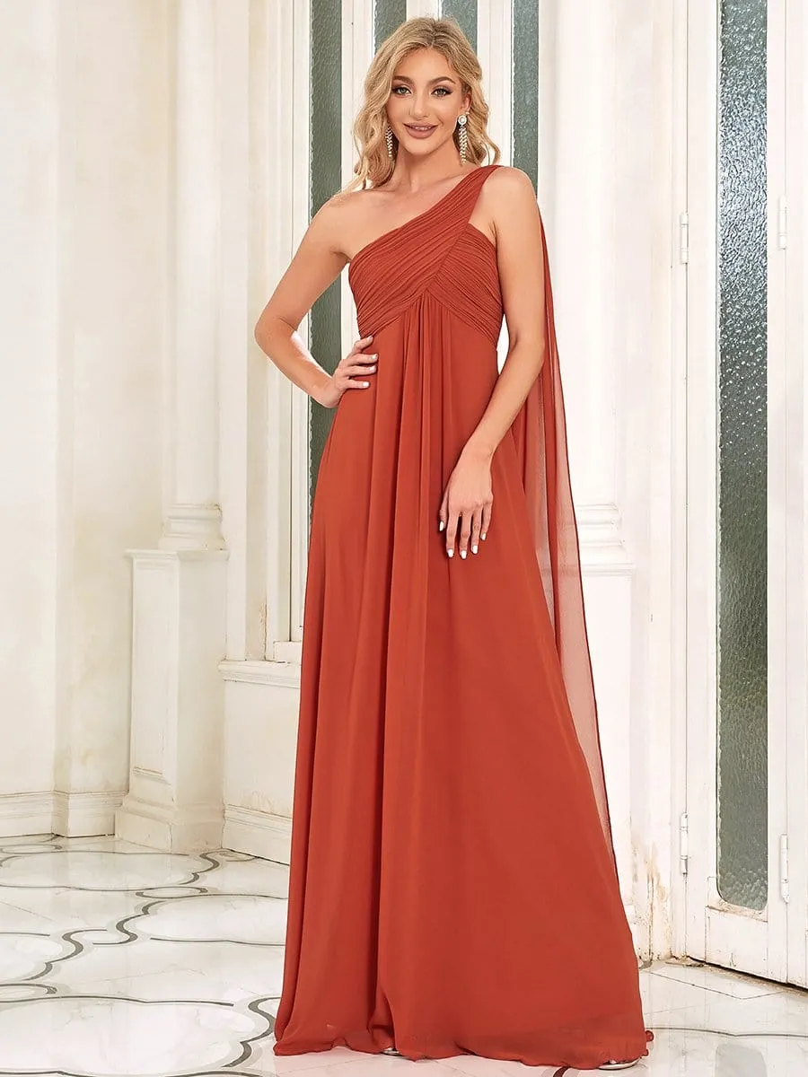 Pleated Chiffon One Shoulder Long Evening Dress