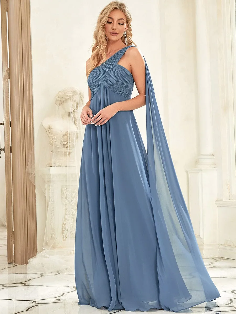 Pleated Chiffon One Shoulder Long Evening Dress