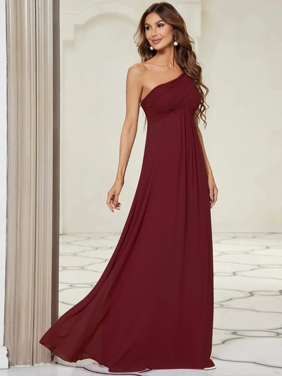 Pleated One Shoulder Long Chiffon Formal Evening Dress