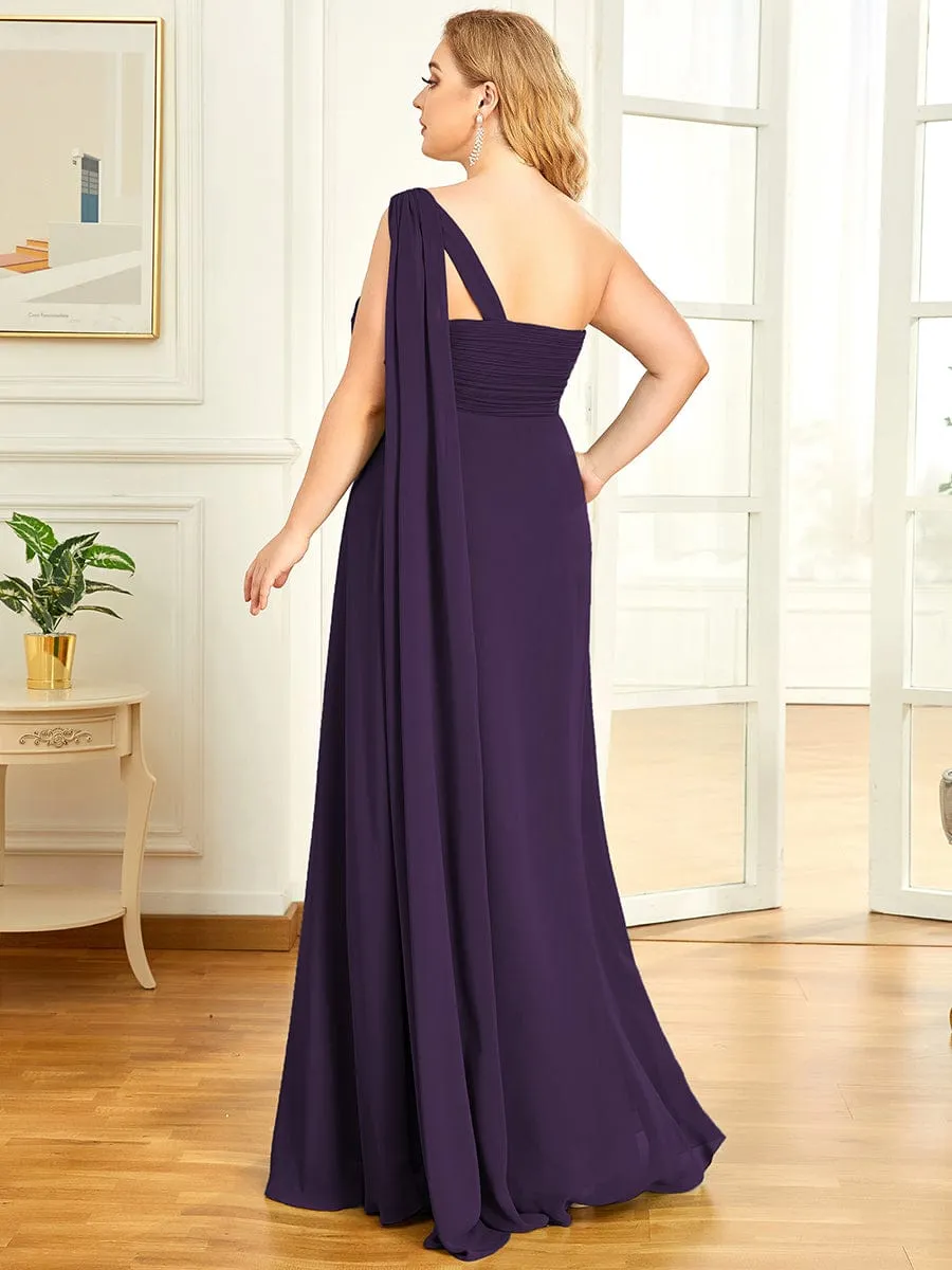 Pleated One Shoulder Long Chiffon Formal Evening Dress