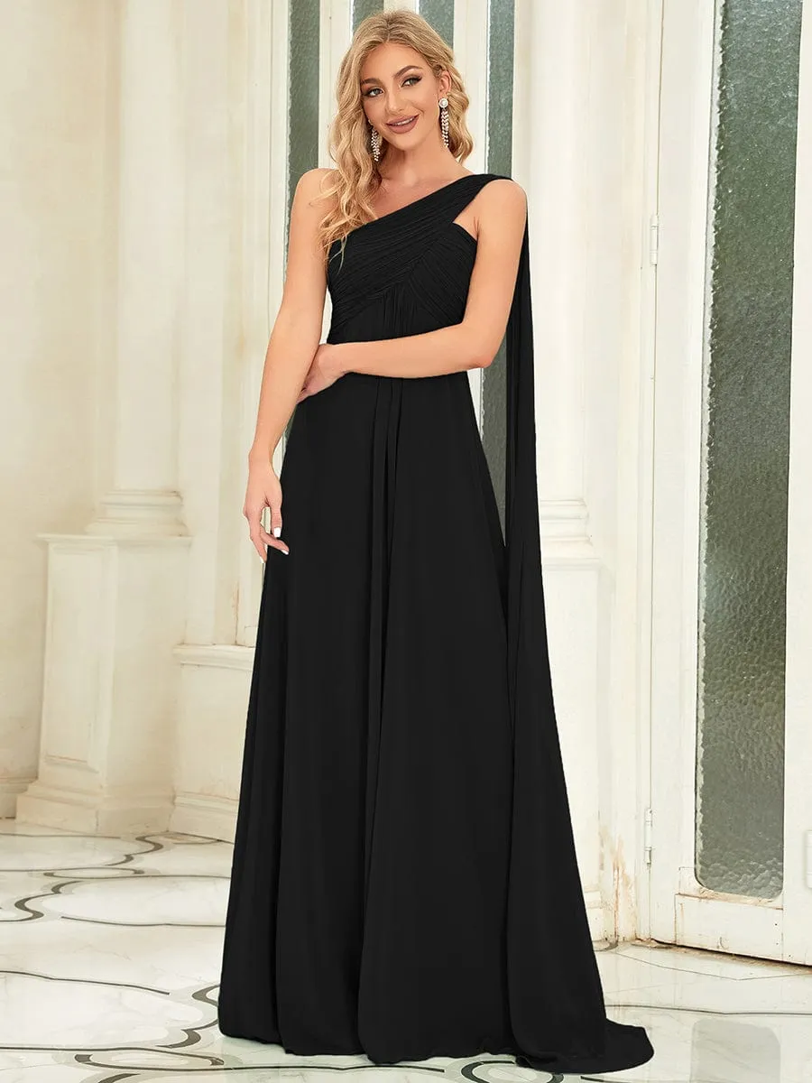 Pleated One Shoulder Long Chiffon Formal Evening Dress