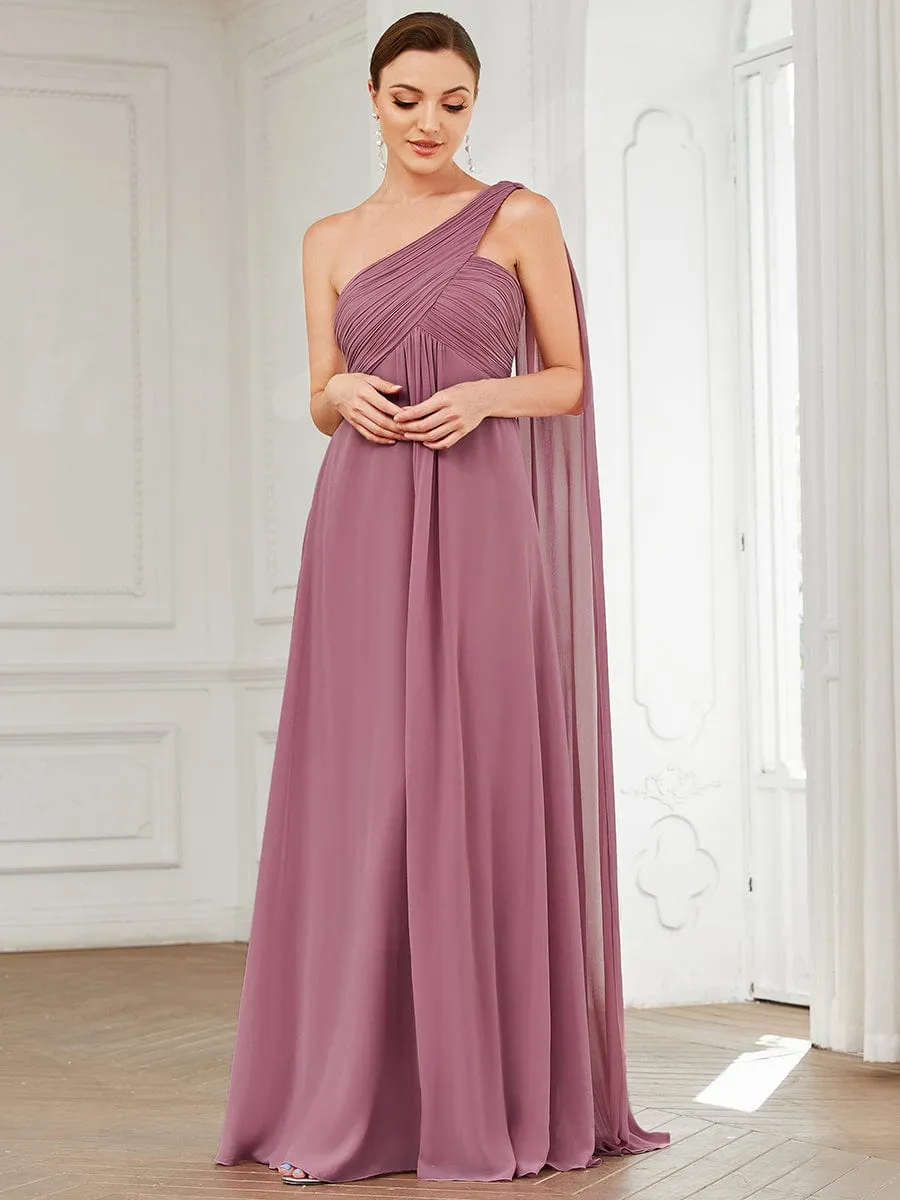 Pleated One Shoulder Long Chiffon Formal Evening Dress