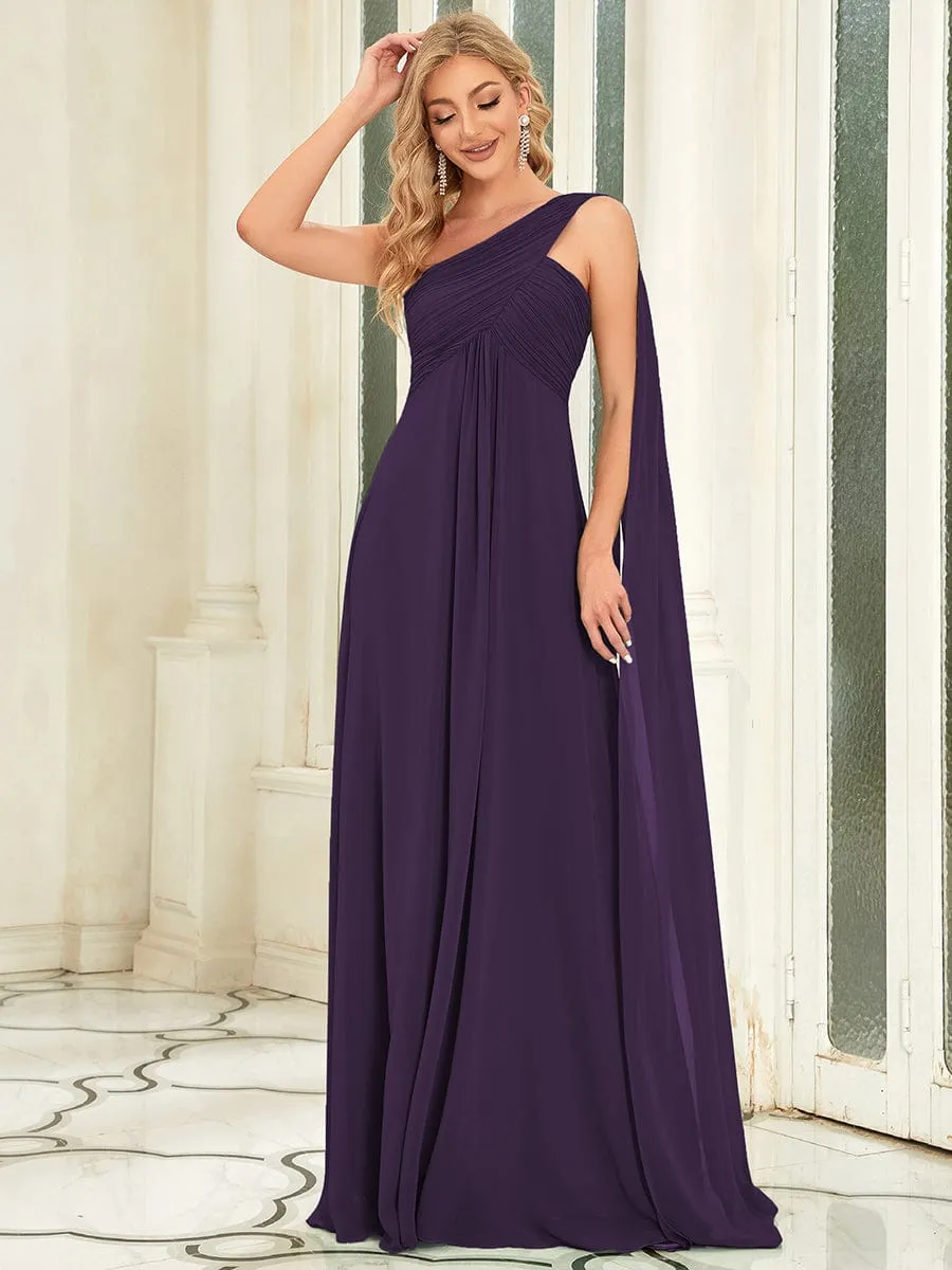 Pleated One Shoulder Long Chiffon Formal Evening Dress