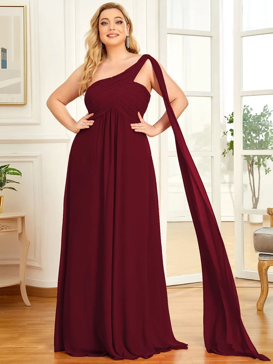 Pleated One Shoulder Long Chiffon Formal Evening Dress