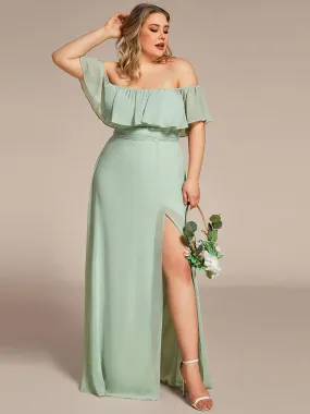 Plus Size Off the Shoulder Formal Bridesmaid Dress with Thigh Split