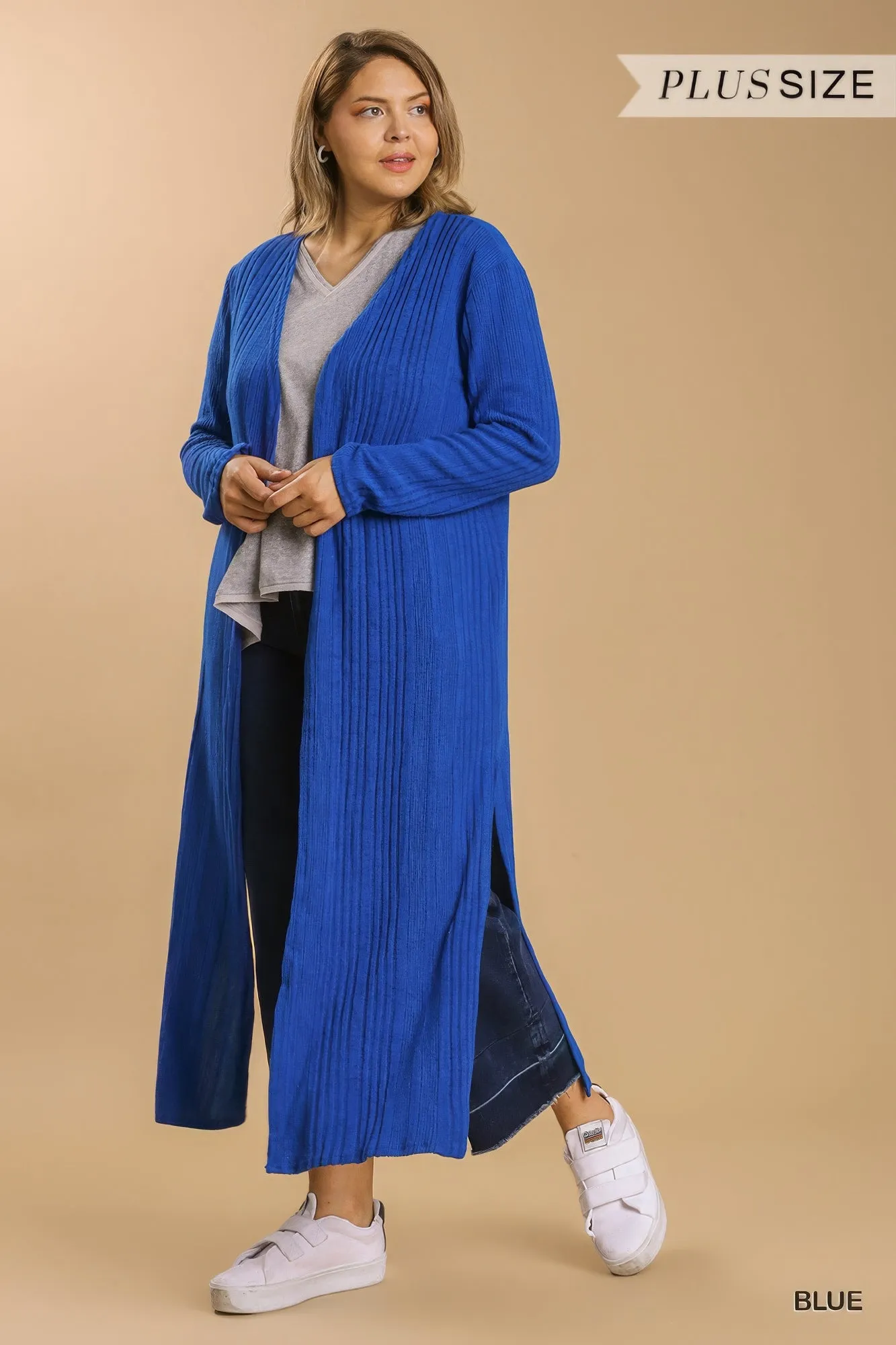 Plus Size Open Front Long Body Cardigan