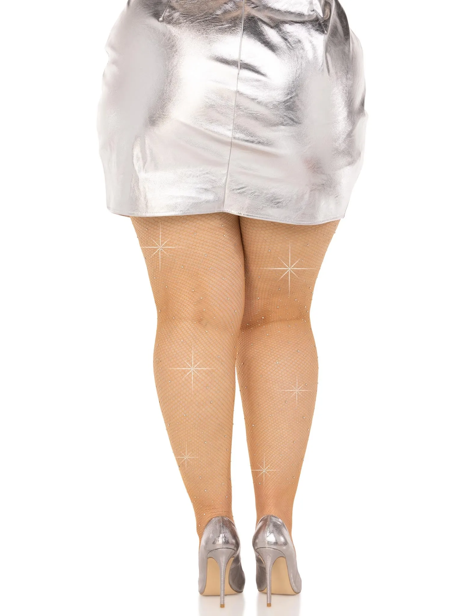 Plus Size Rhinestone Fishnet Tights in Nude