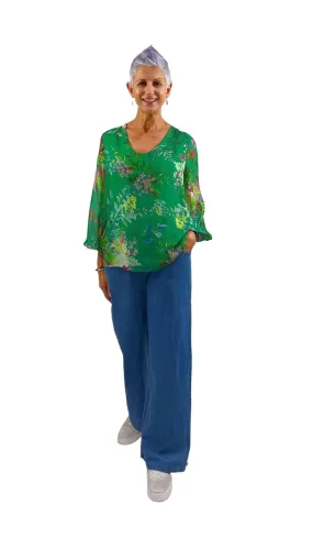 Pricilla Silk Top Green Print