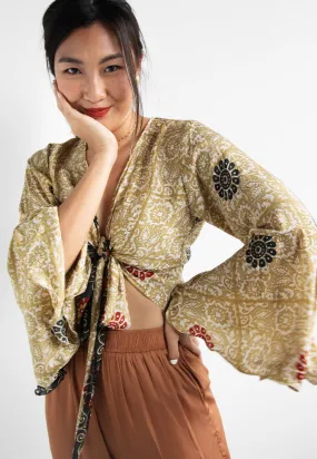 Raja Rani Upcycled Silk Crop Wrap Top - Gold