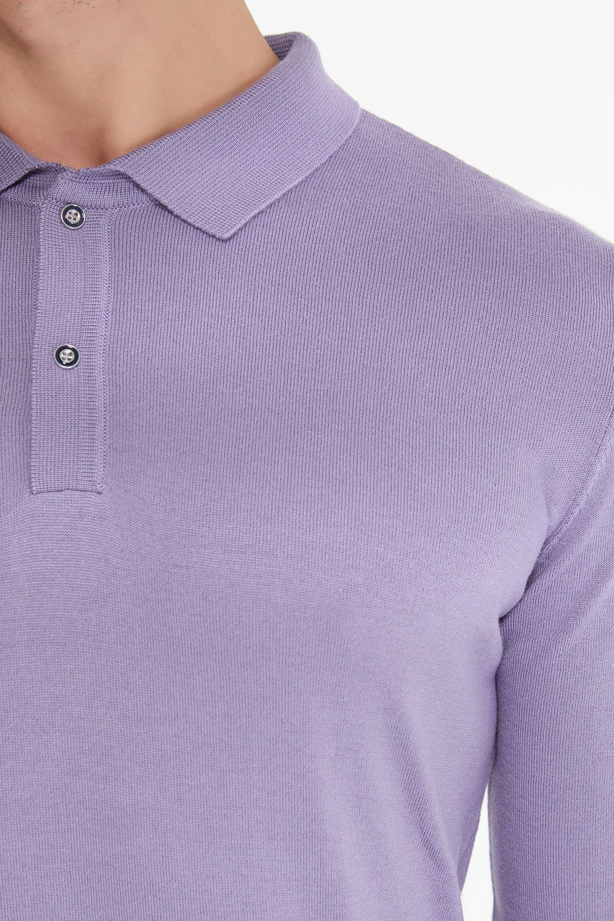 Regular Fit Cotton Blend Light Purple Polo Sweater