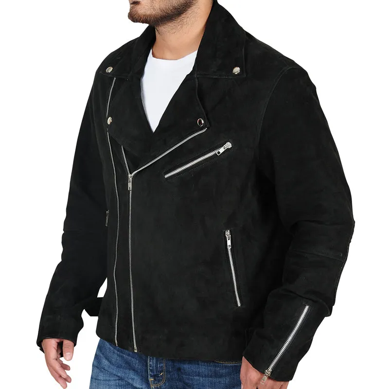 Rocker Style Suede Biker Leather Jacket for Men