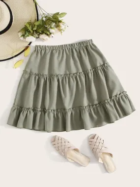 Ruffle Hem Frill Solid Skirt