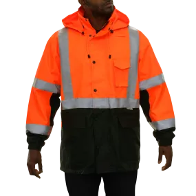 Safety Jacket Hi Vis Parka Breathable Waterproof Hooded 2-Tone Orange