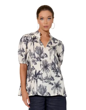 Sandra Linen Toile Print Top Print