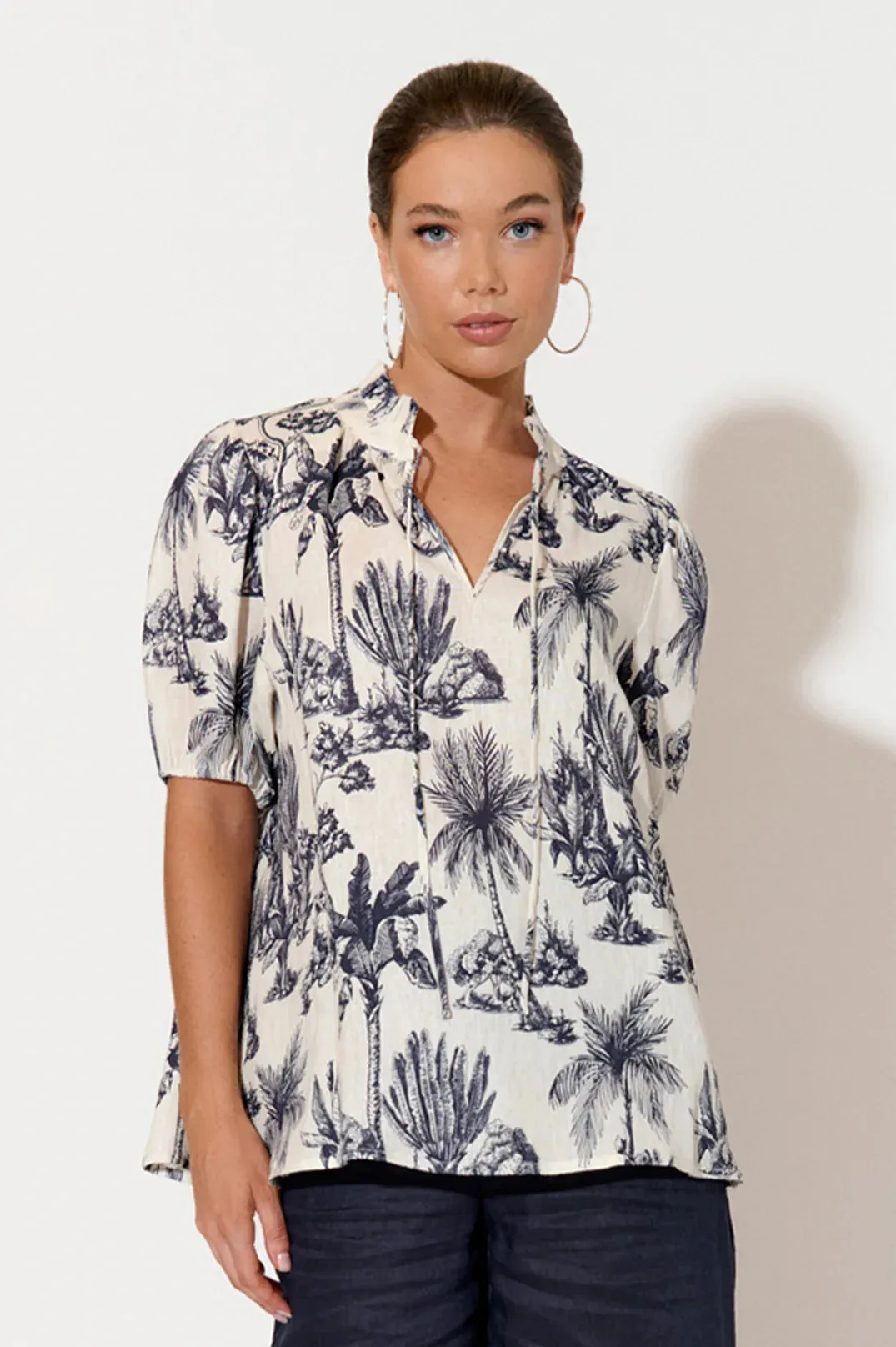 Sandra Linen Toile Print Top Print