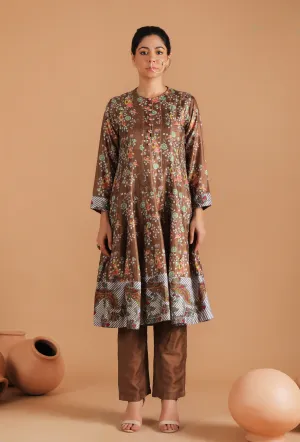 Set Of 2: Tamali Allover Kalamkari Kalidar Flared Kurta With Narrow Fit Pants