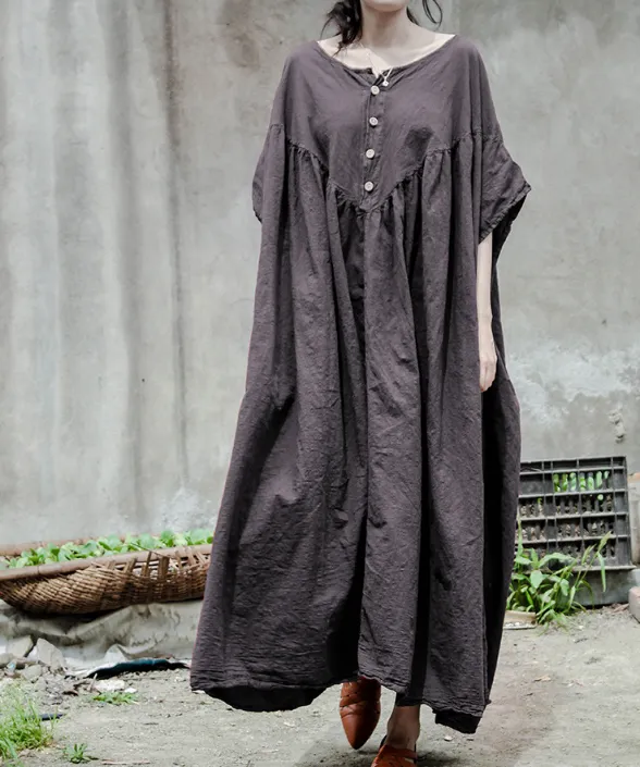 Short Sleeve Linen Loose Women Dress