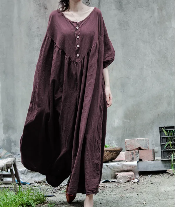 Short Sleeve Linen Loose Women Dress