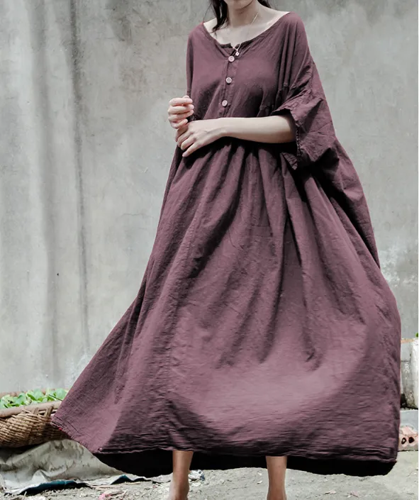 Short Sleeve Linen Loose Women Dress