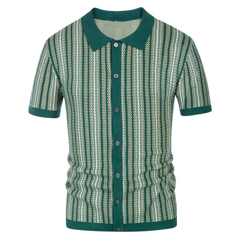 Short sleeved knitted sweater new striped jacquard business polo shirt