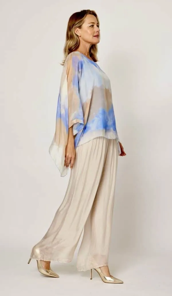 Silk Kaftan Top Blue Print