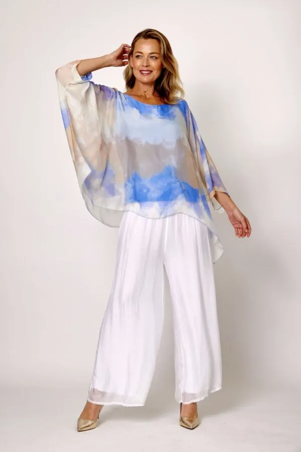 Silk Kaftan Top Blue Print