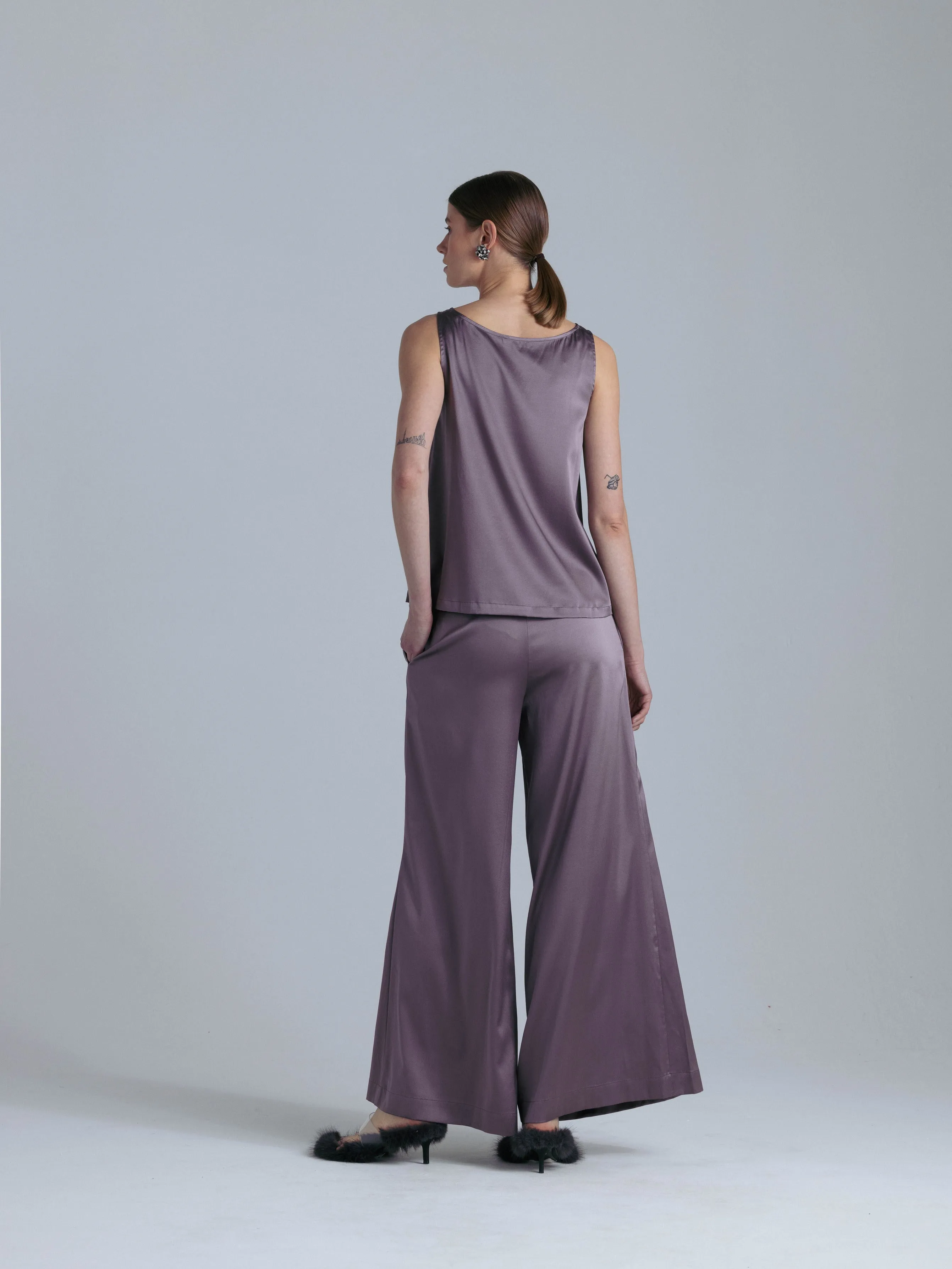 Silk Wide Leg Pants 'Leto' in Noble Purple