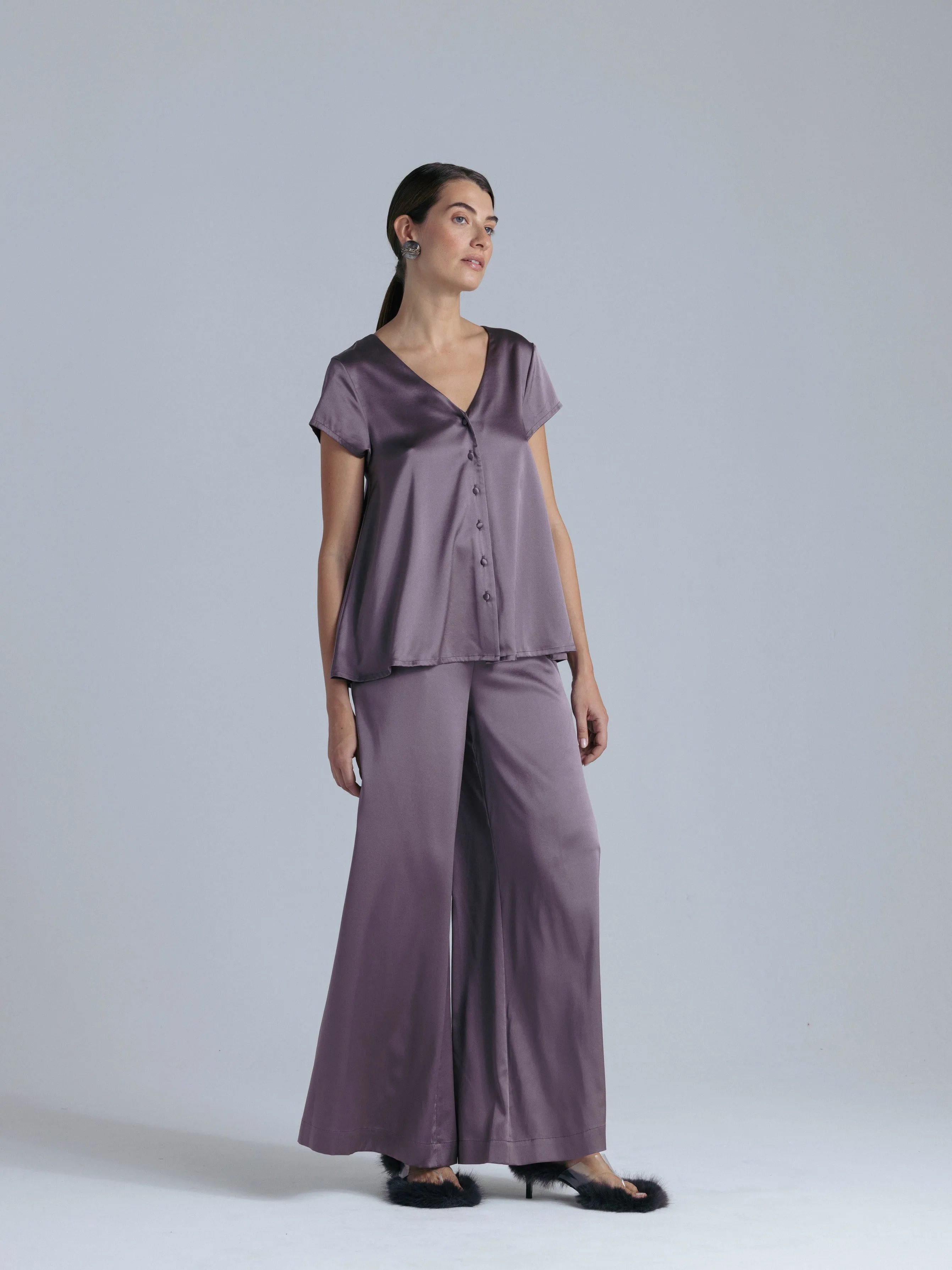 Silk Wide Leg Pants 'Leto' in Noble Purple