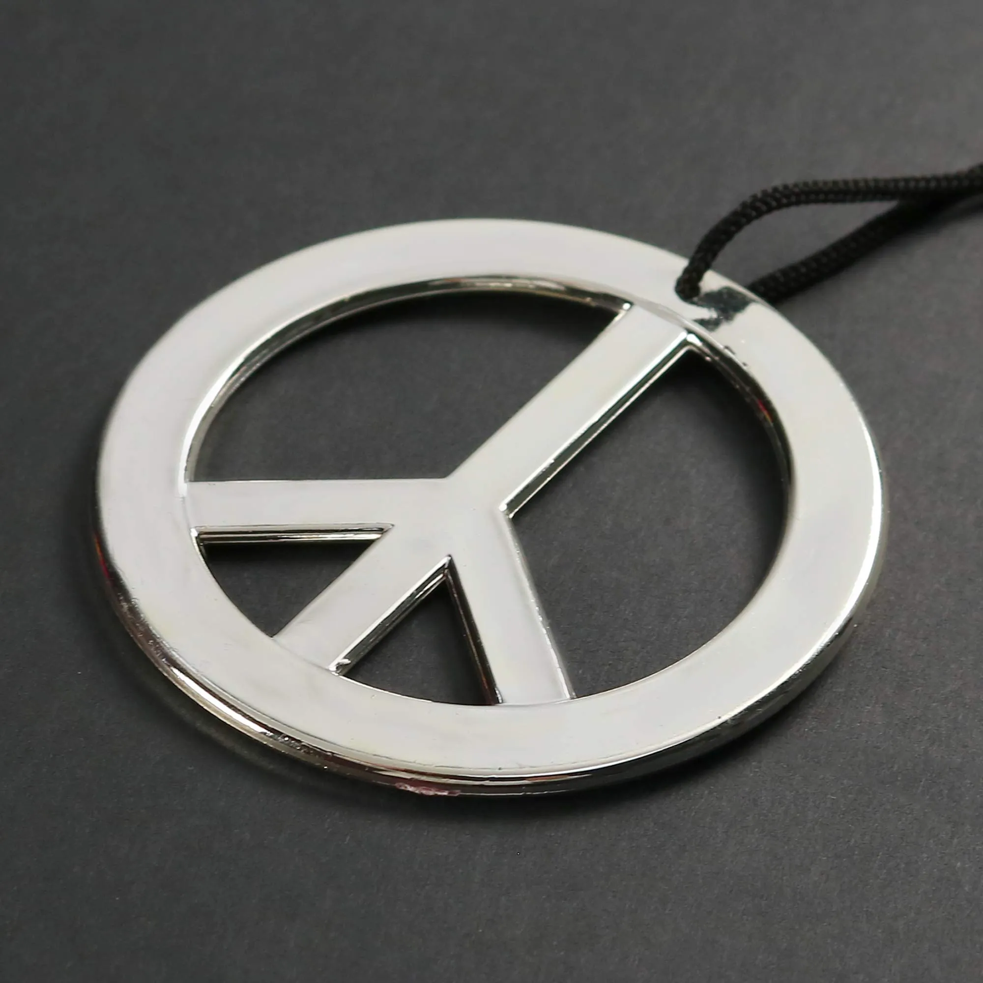 Silver Peace Sign Pendant - 1960s 1970s Hippie Party Accessories Necklace - 1 Piece