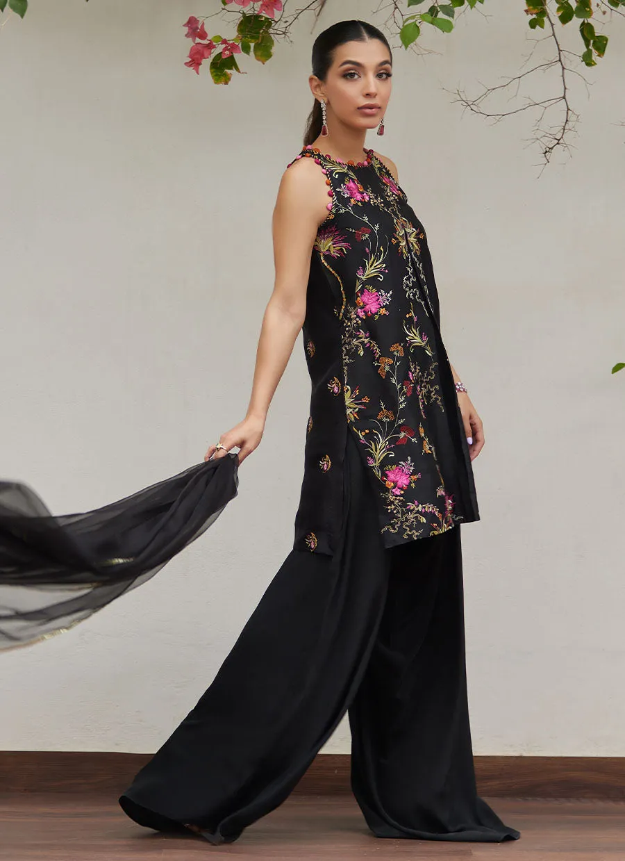 Siya Black Embroidered Shirt and Dupatta