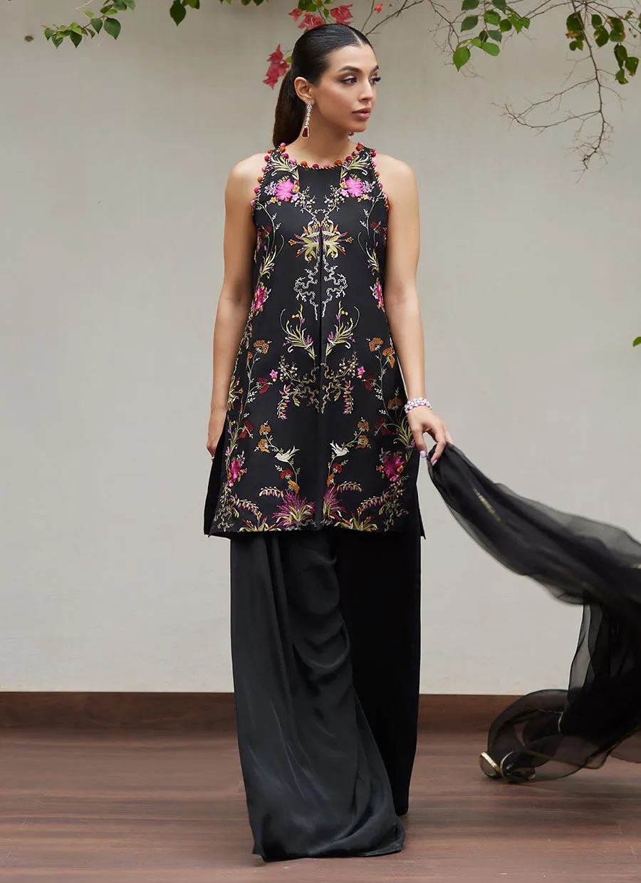 Siya Black Embroidered Shirt and Dupatta