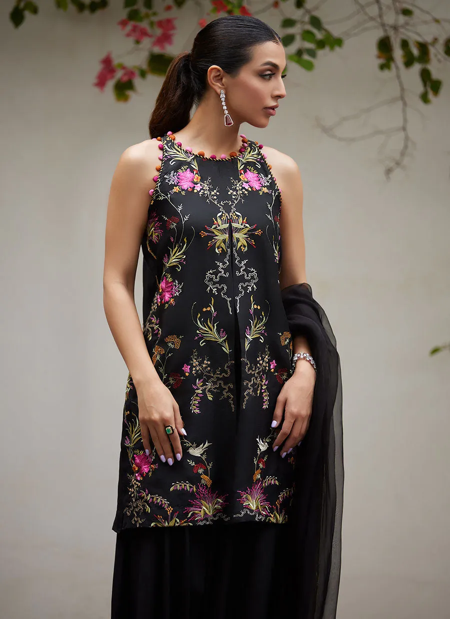 Siya Black Embroidered Shirt and Dupatta